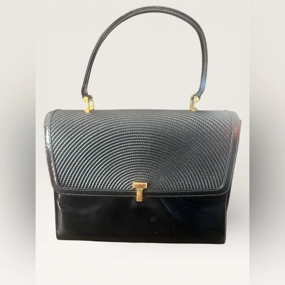 Tiffany & Co Vintage Classic Black Patent Leather Top Handle Bag Made in Italy